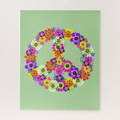 Peace Sign Floral Jigsaw Puzzle