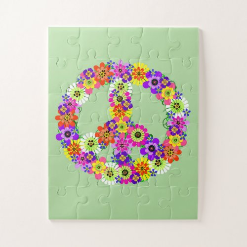 Peace Sign Floral Jigsaw Puzzle