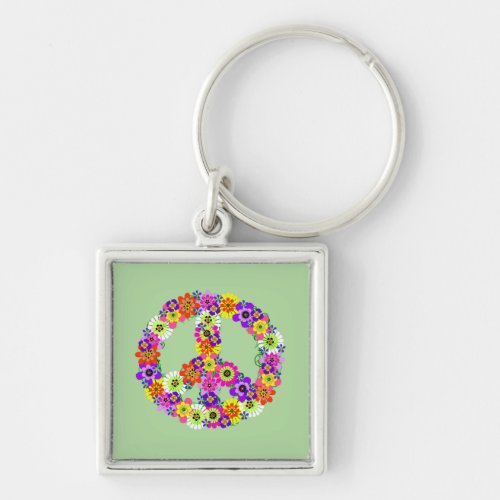 Peace Sign Floral Keychain