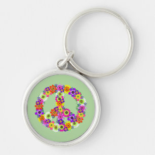 Peace Sign Floral Keychain