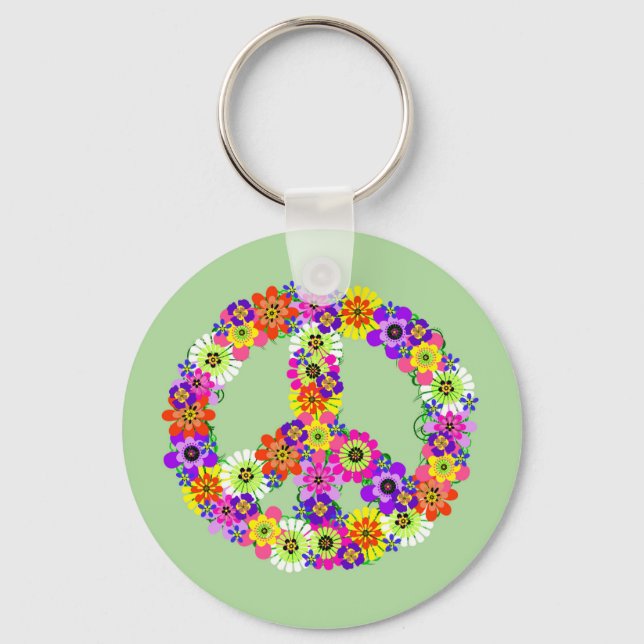 Peace Sign Floral Keychain (Front)