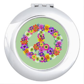 Peace Sign Floral Mirror For Makeup by Mistflower at Zazzle