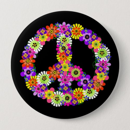 Peace Sign Floral on Black Button