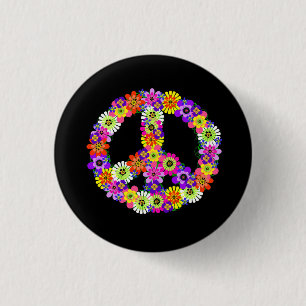 Peace Sign Floral on Black Button