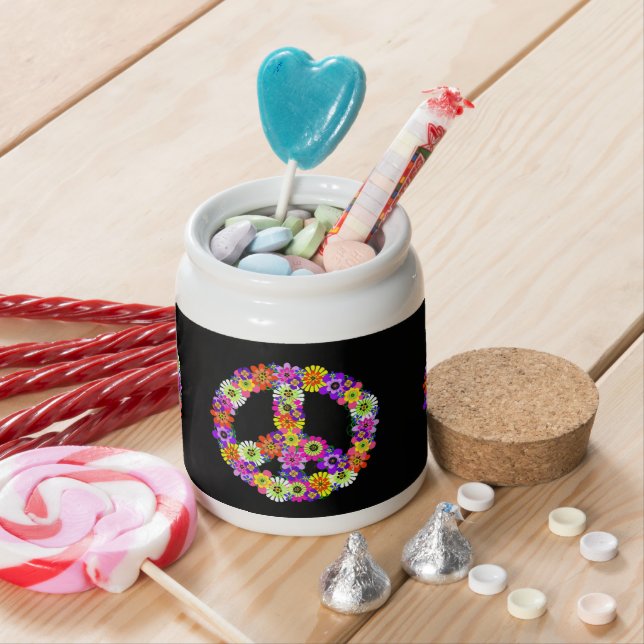 Peace Sign Floral on Black Candy Jar (In Situ)