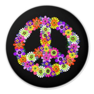 Peace Sign Floral on Black Ceramic Knob