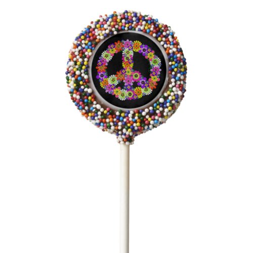Peace Sign Floral on Black Chocolate Covered Oreo Pop