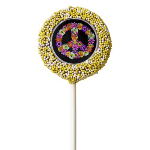 Peace Sign Floral on Black Chocolate Dipped Oreo Pop