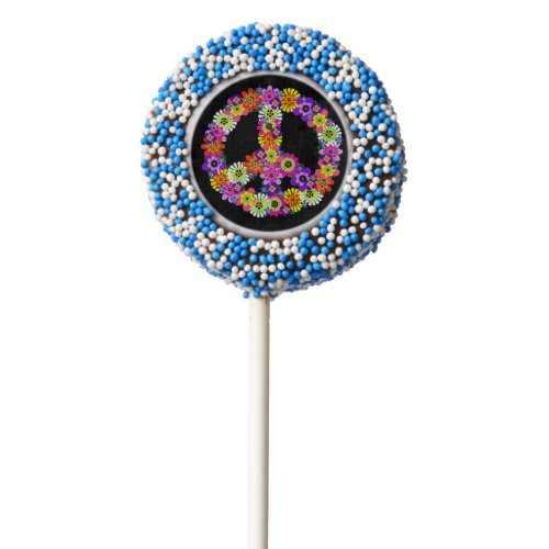 Peace Sign Floral on Black Chocolate Dipped Oreo Pop