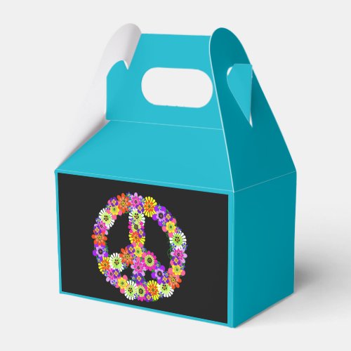 Peace Sign Floral on Black Favor Boxes