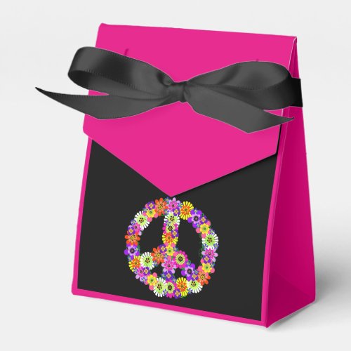 Peace Sign Floral on Black Favor Boxes