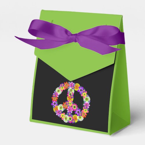 Peace Sign Floral on Black Favor Boxes