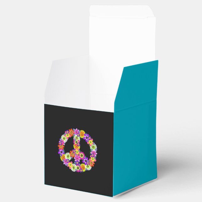 Peace Sign Floral on Black Favor Boxes (Opened)
