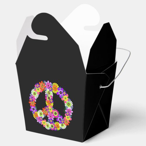 Peace Sign Floral on Black Favor Boxes