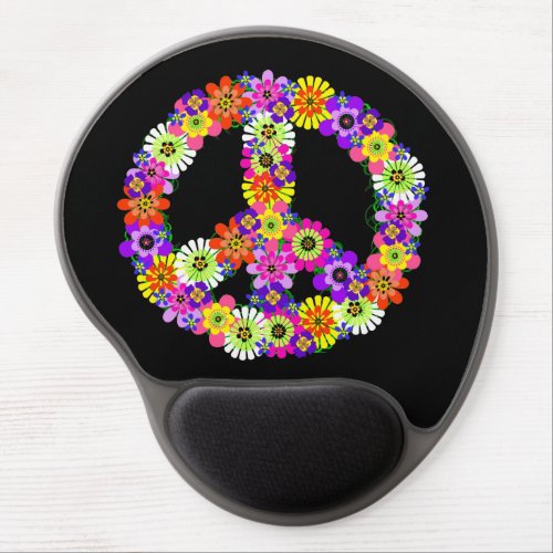 Peace Sign Floral on Black Gel Mouse Pad