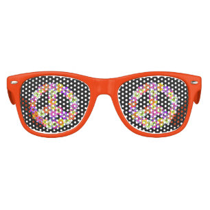 Peace Sign Floral on Black Kids Sunglasses