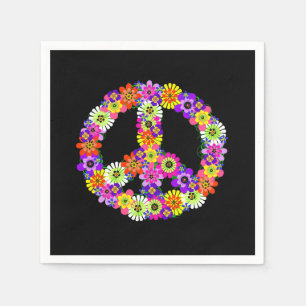 Peace Sign Floral on Black Napkins