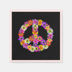 Peace Sign Floral on Black Napkins