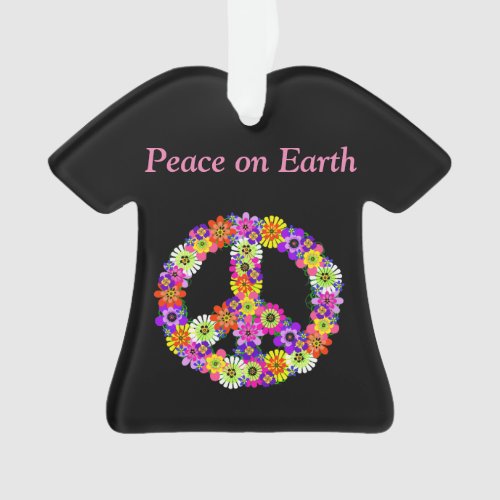 Peace Sign Floral on Black Ornament