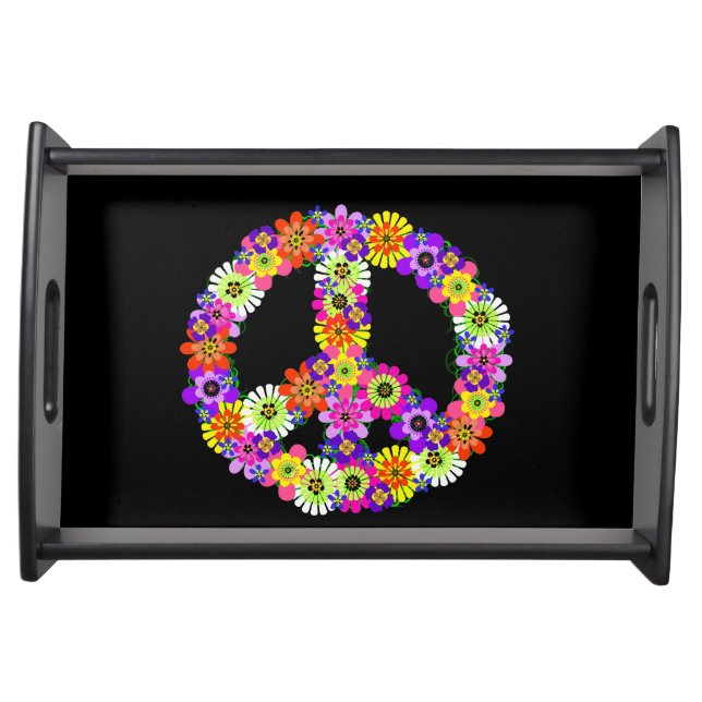 Peace Sign Floral on Black Serving Tray (Front)