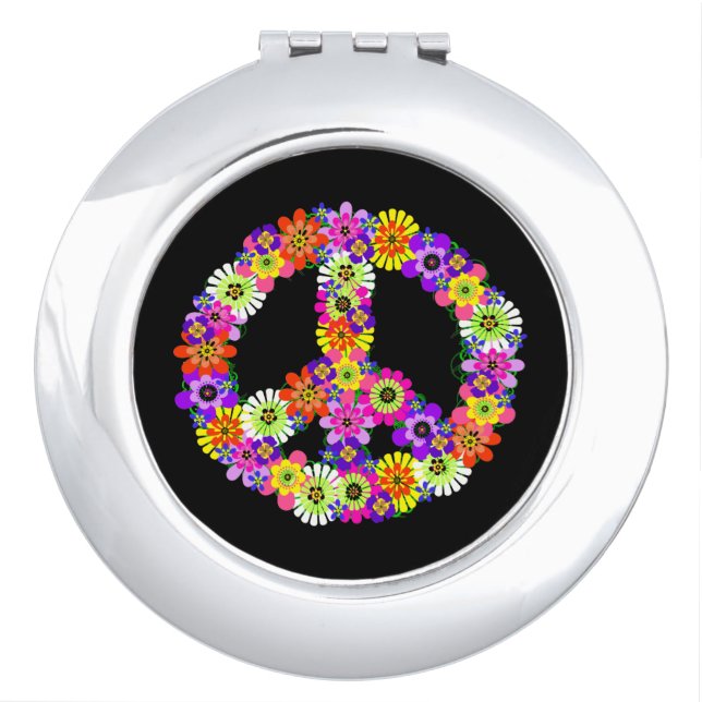 Peace Sign Floral on Black Vanity Mirror (Front)