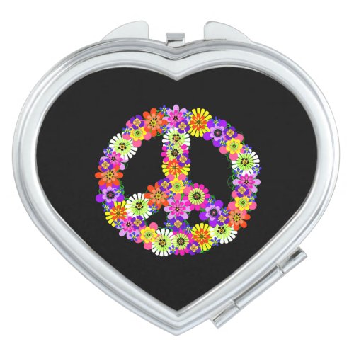Peace Sign Floral on Black Vanity Mirror