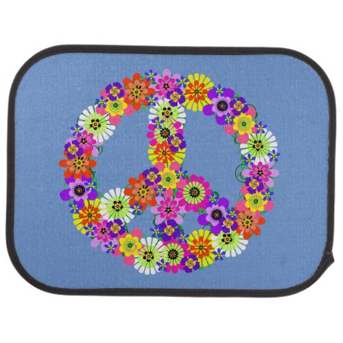 Peace Sign Floral on Blue Car Mat