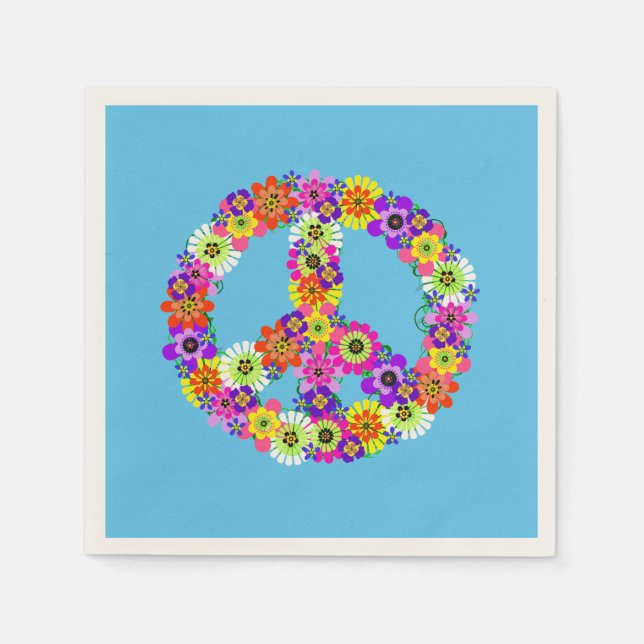 Peace Sign Floral on Blue Napkins (Front)