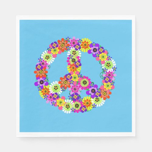 Peace Sign Floral on Blue Napkins