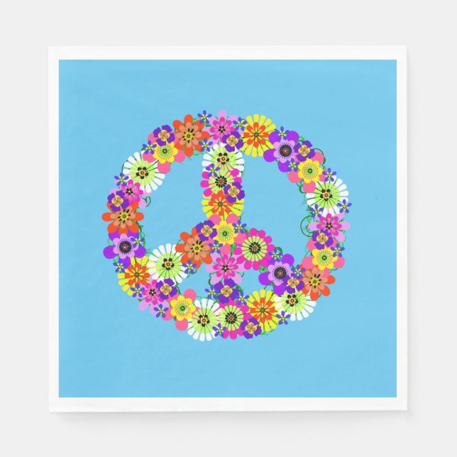 Peace Sign Floral on Blue Napkins (Front)