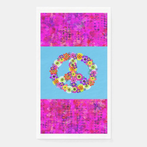 Peace Sign Floral on Blue with Petals Paper Guest Towels