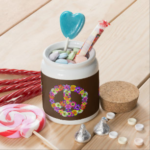 Peace Sign Floral on Brown Candy Jar