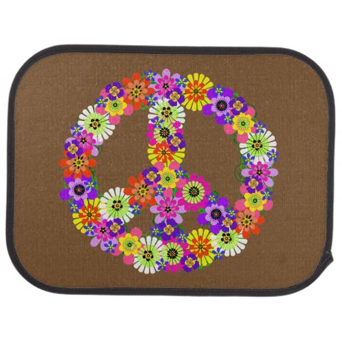 Peace Sign Floral on Brown Car Floor Mat