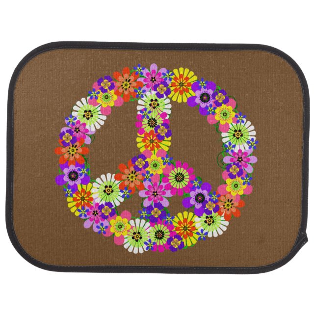 Peace Sign Floral on Brown Car Floor Mat (Rear)