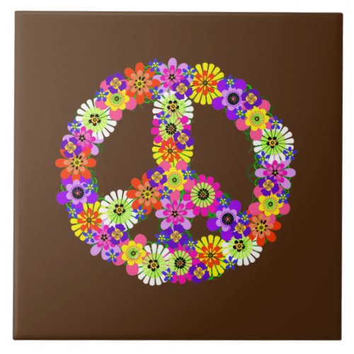 Peace Sign Floral on Brown Ceramic Tile