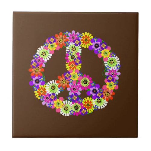 Peace Sign Floral on Brown Ceramic Tile