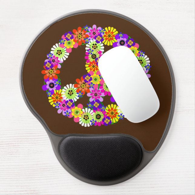 Peace Sign Floral on Brown Gel Mouse Pad (Left Side)