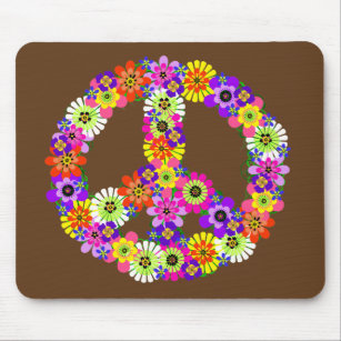 Peace Sign Floral on Brown Mouse Pad