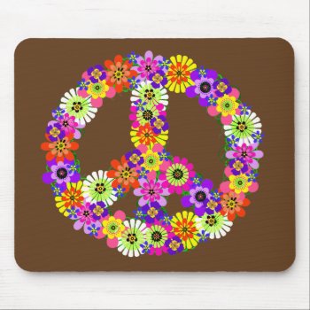Peace Sign Floral On Brown Mouse Pad by Mistflower at Zazzle