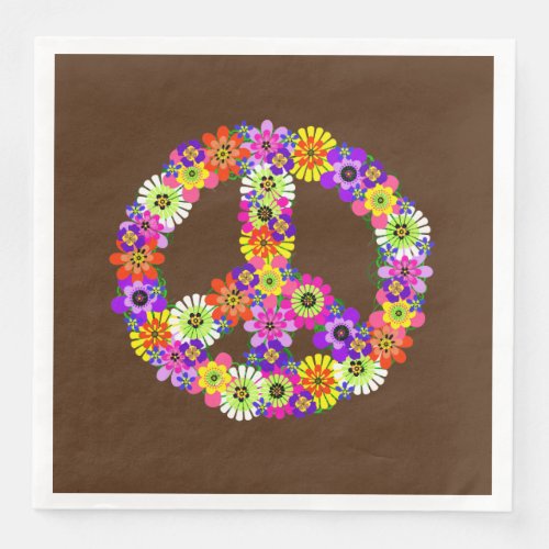 Peace Sign Floral on Brown Paper Dinner Napkins
