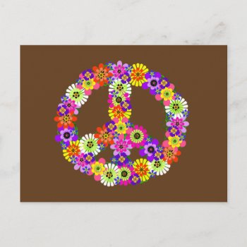 Peace Sign Floral On Brown Postcard by Mistflower at Zazzle