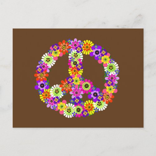 Peace Sign Floral on Brown Postcard