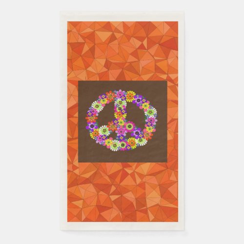 Peace Sign Floral on Brown with Orange Paper Guest Towels