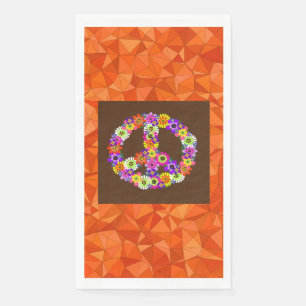 Peace Sign Floral on Brown with Orange Paper Guest Towels