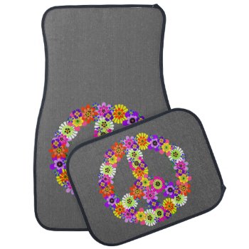 Peace Sign Floral On Gray Car Mat by Mistflower at Zazzle