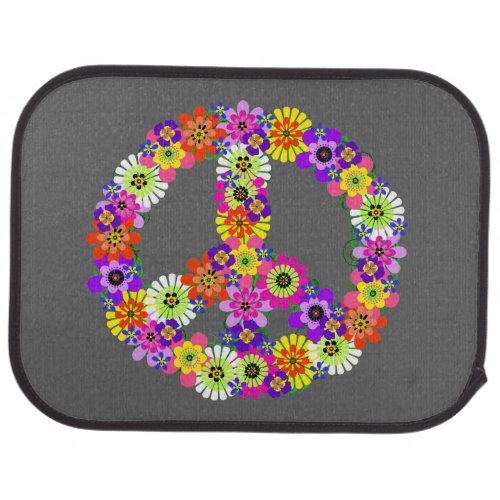 Peace Sign Floral on Gray Car Mat