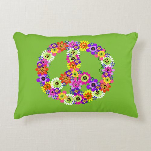 Peace Sign Floral on Lime Green Accent Pillow