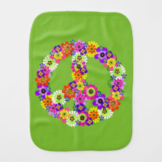 Peace Sign Floral on Lime Green Baby Burp Cloth