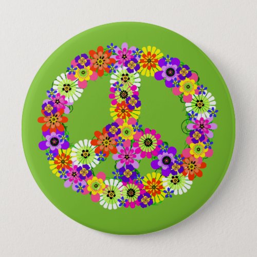 Peace Sign Floral on Lime Green Button