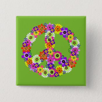 Peace Sign Floral On Lime Green Button by Mistflower at Zazzle